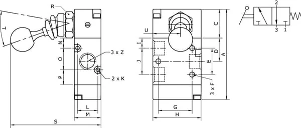 Kramp - MAL32M14NC - Kramp 3/2 Valve, Lever 1/4"