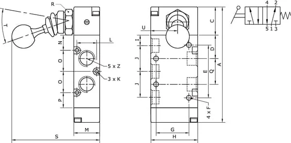 Kramp - MAL52M14 - Kramp 5/2 Valve, Lever 1/4"