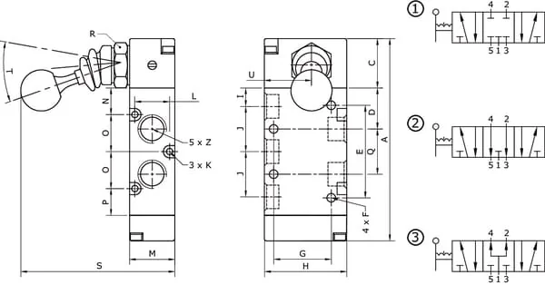 Kramp - MAL53B14PC - Kramp 5/3 Valve, Lever 1/4"