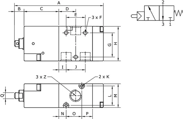 Kramp - MEP32M18NC - Kramp 3/2 Valve, Plunger 1/8"