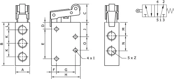 Kramp - MERL52M18 - Kramp 5/2 Roller Operated Valve, 1/8"