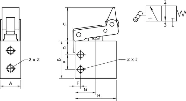 Kramp - MEUDRL32M5NC - Kramp 3/2 Valve, Tilt Lever, M5