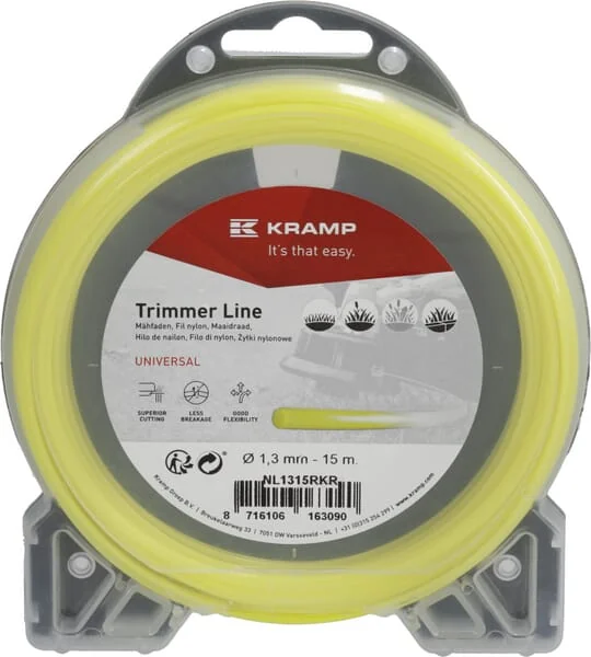 Kramp - NL1315RKR - Trimmer Line Diameter 1.3 mm 15 m With Round Profile, Yellow, Kramp
