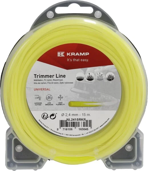 Kramp - NL2415RKR - Trimmer Line Diameter 2.4 mm 15 m With Round Profile, Yellow, Kramp