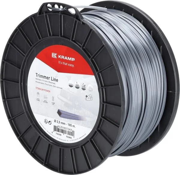 Kramp - NL25185TSKR - Trimmer Line Diameter 2.5mm 185m Square Titanium Power Grey Kramp