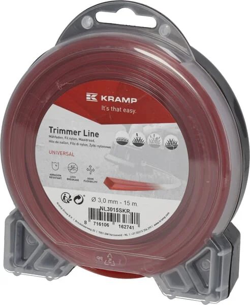 Kramp - NL3015SKR - Trimmer Line Diameter 3 mm 15 m With Square Profile, Red, Kramp
