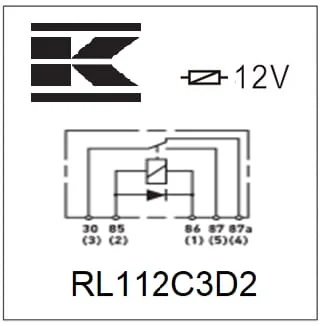 Kramp - RL112C3D2 - Mini Relay 12v, Changeover, 30a/40a, Diode, With Holder