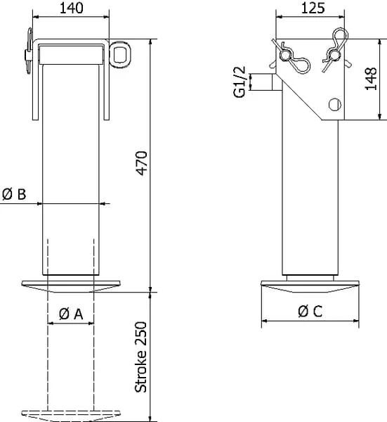 Kramp - SP85250C - Stand Jack Cylinder Complete 85-250
