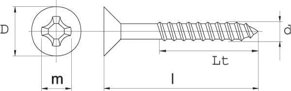 Kramp - SPS450P200 - Wood Screw 4x50mm PZ2 Countersunk