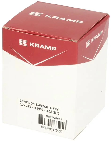 Kramp - SW10009KR - Ignition Switch With Key, 12/24V, 4 Positions, 16A, Blade Terminals