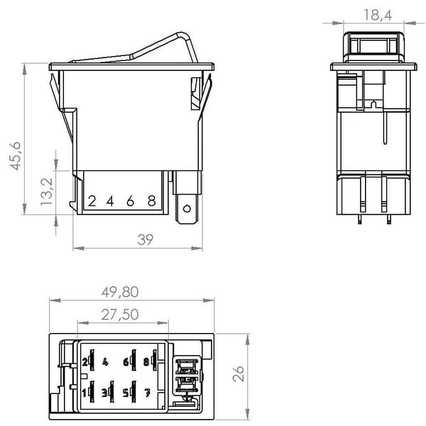 Kramp - SW10020KR - Rocker Switch, I-0, On-Off, 12V, 7-Pin, Function Lighting, With Bulb