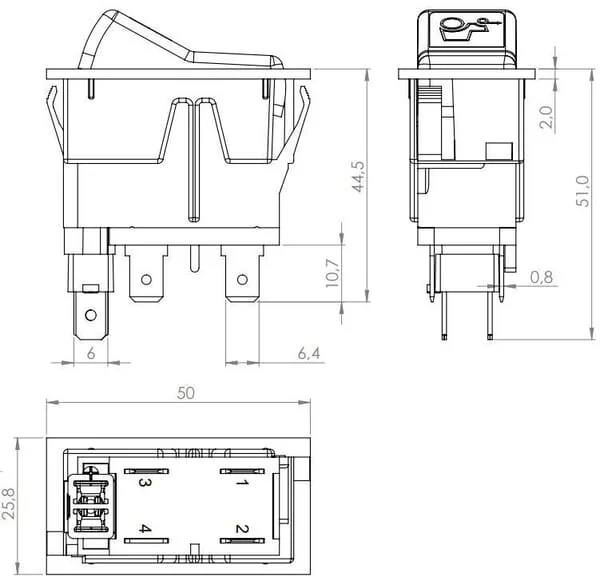 Kramp - SW10036KR - Rocker Switch, I-0, On-On, 12V, 4-Pin, Front Wheel Drive