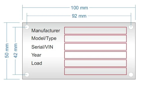 Kramp - TAG001KR - Tag ID Plate, Blank, Aluminum, Serial/VIN Number 100x50mm