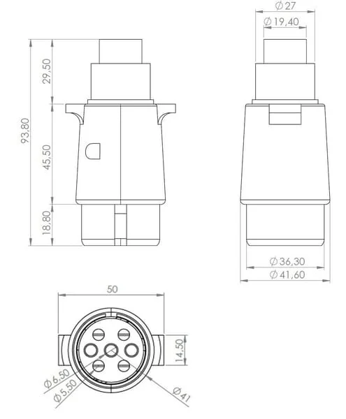 Kramp - TR00007KRPACK - Trailer Plug 7-Pin, Aluminium, 12V, Screw Terminals, 10 Pcs