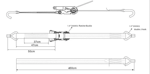 Kramp - TS20355A - Lashing Strap - Ratchet Strap, Type 35A, 10kN 5m