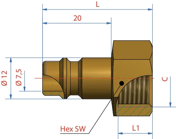 Lüdecke - ES1615NI - Male Connector with M16x1.5mm Female Thread
