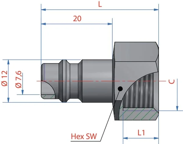 Lüdecke - ESI38NIS - Male Connector with 3/8" BSP Female Thread