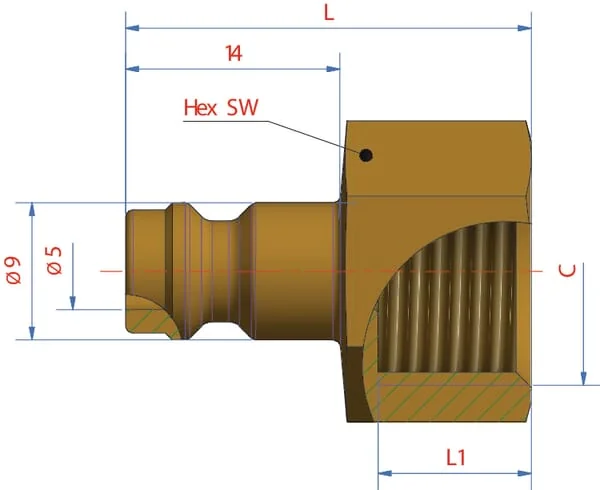 Lüdecke - ESM14NI - Male Connector With 1/4" BSP Female Thread