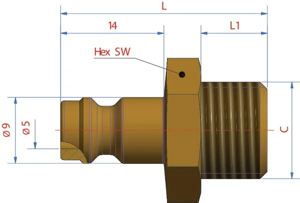 Lüdecke - ESM38NA - Male Connector With 3/8" BSP Male Thread