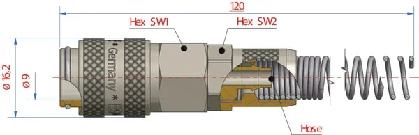 Luedecke - ESMN4TQF - Luedecke Quick Coupling/Anti-Kink Spring 4 x 6 mm