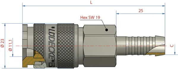 Lüdecke - ESOI8T - Quick Release Coupling With 8mm Hosetail