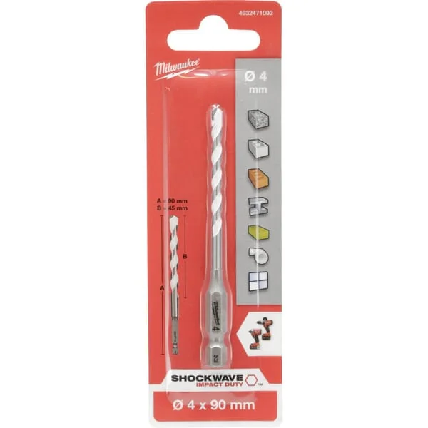 Milwaukee - 4932471092 - Drill Bit 4x90mm TCT All-Purpose