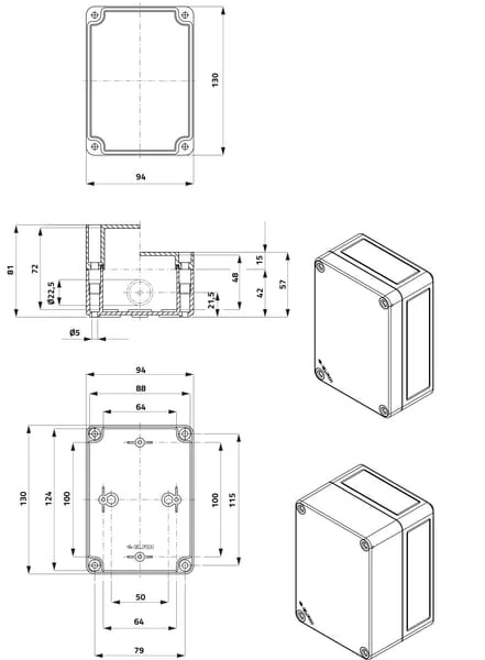 New Elfin - 080CS09138 - Plastic Enclosure 130x94x81mm