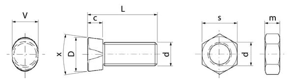 Non Branded - 27004115N - Plow Bolts With Conical Head And Nuts