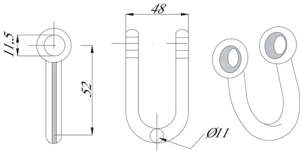 Non Branded - BH2450 - U-Bracket For Blade Diameter 11mm 48x52mm, Suitable For Ferri