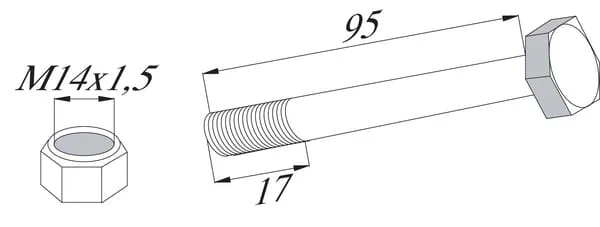 Non Branded - BH2950 - Hex Head Screw With Safety Nut M14x1.5x96/17 10.9