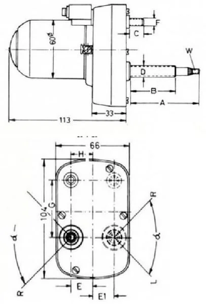 Non Branded - CA503121016 - Wiper Motor 12V 105° Shaft L:65mm Diameter8mm