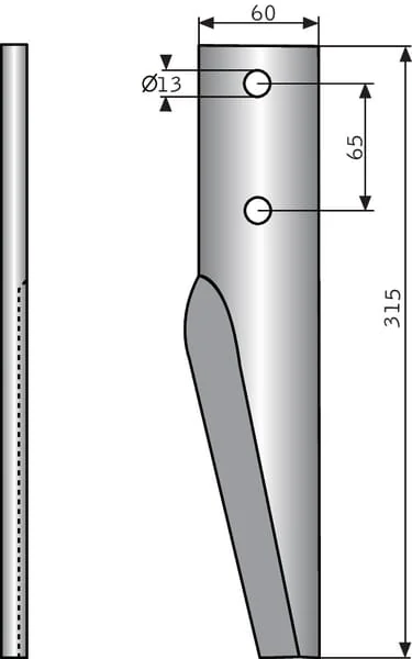 Non Branded - KE1203 - Power Harrow Tine Rh, Length 315mm, Suitable For Perugini