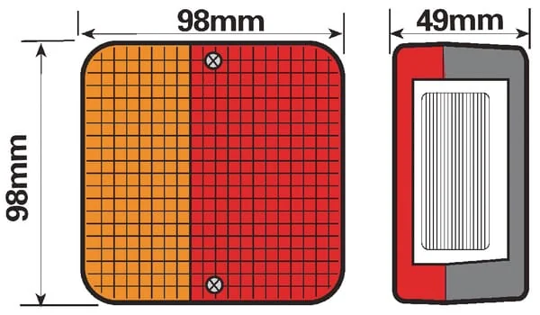 Non Branded - TOR2395 - Rear Light Square, Amber/Red, Bolt On