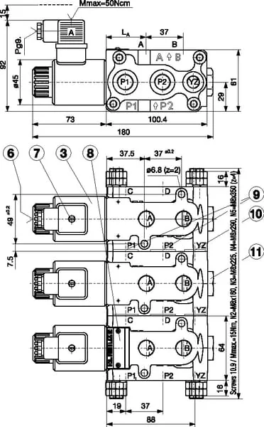 Poclain - 6KVH1012VFL - Control Valve 6/2, 1/2 12Vdc. Flange-Compatible