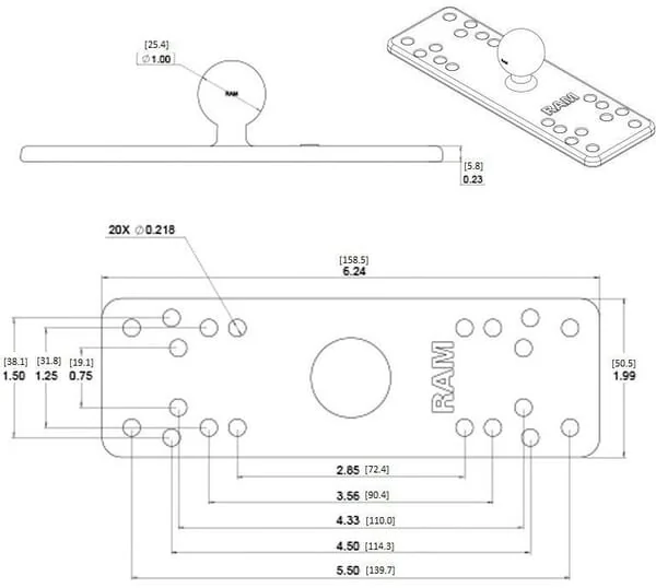 RAM® Mounts - RAMB111B - Mounting Plate 2"x 6.25"