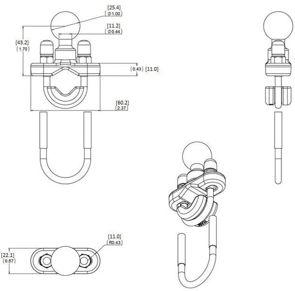 Ram Mounts - RAMB231 - Plate for Tube 3/4 - 1