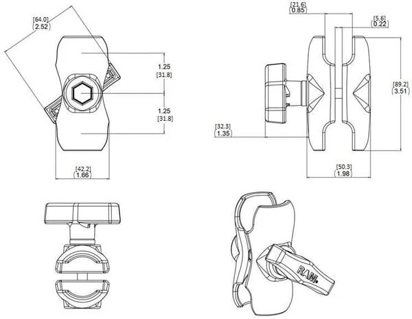 Ram Mounts - RAMC201B - Clamp C 90mm
