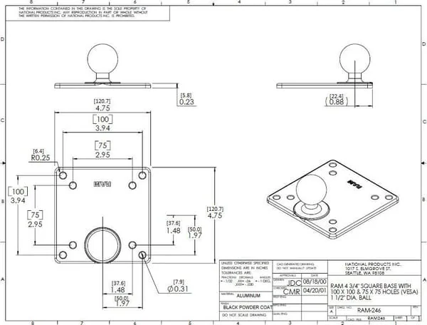 Ram Mounts - RAMC246U - Mounting Plate 110x110 C