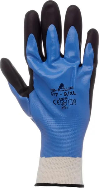 Showa - HS37711 - Work Gloves Blue-Black Nylon/Polyester 26.5cm Long Size 10/XL Foam Grip By Showa
