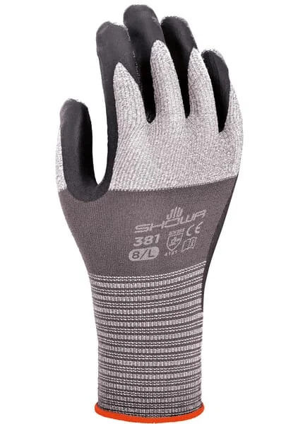 Showa - HS3816 - Work Gloves Grey-Black Polyester/Spandex 22cm Long Size 6/S 381 By Showa