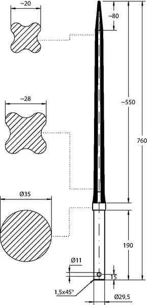 SHW - FT53 - Loader Tine Straight Star Section