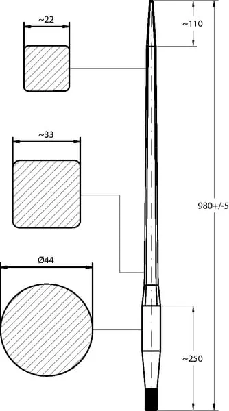 SHW - FT58 - Loader Tine Straight Square Section