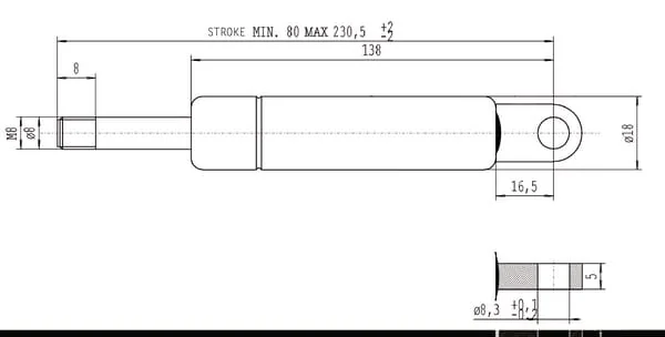 Stabilus - CA043109 - Gas Strut L230.5mm 200n Stabilus