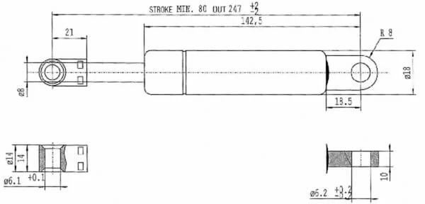 Stabilus - CA044334 - Gas Spring L245 - 250 N Stabilus