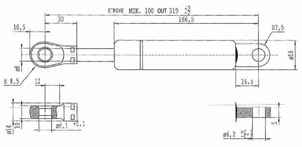 Stabilus - CA045926 - Gas Pressure Spring 8 X 18 - 320 200N