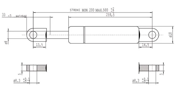 Stabilus - CA049654 - Gas Strut D500mm 350n Stabilus