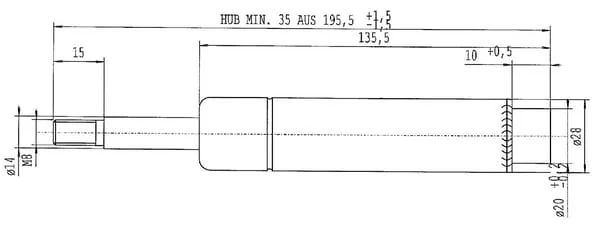 Stabilus - CA049697 - Gas Pressure Spring L195.5-1300N