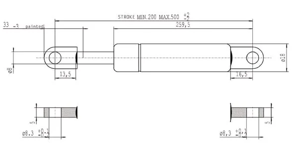 Stabilus - CA050261 - Gas Strut D500mm 550n Stabilus