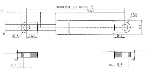 Stabilus - CA050296 - Gas Strut D500mm 400n Stabilus