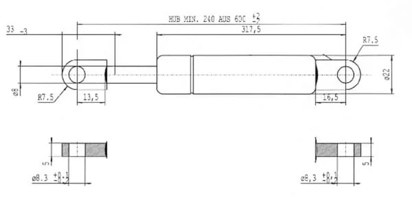 Stabilus - CA058890 - Gas Strut L600mm 250n Stabilus